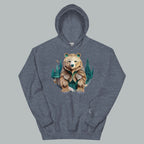 Front of Bear Haven Pullover Hoodie in Sport Dark Navy with Bear standing in trees design.