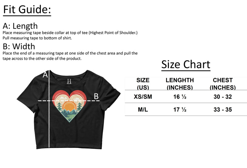 Size chart for Fearless Harbor Women’s Bold Crop Top Tee