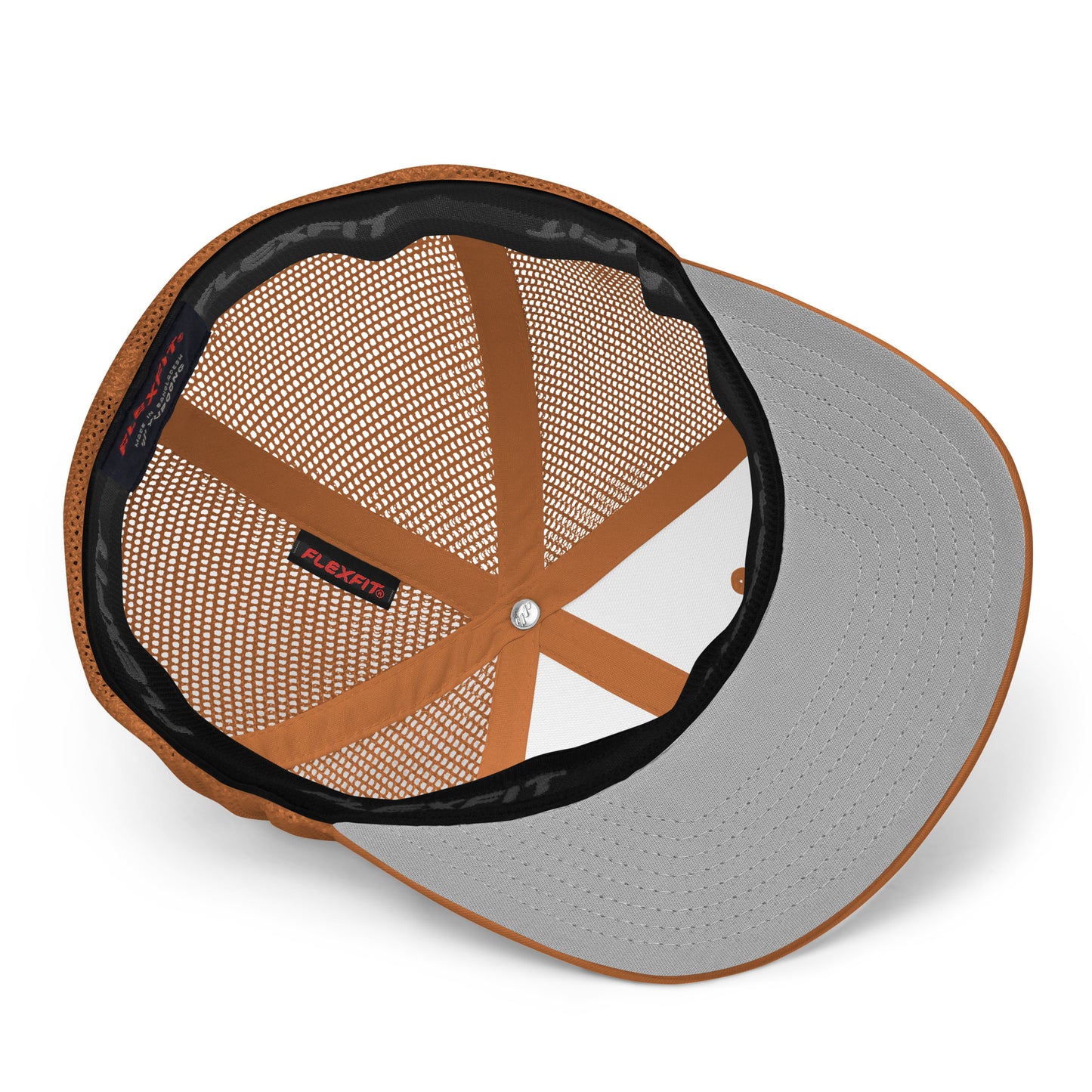 Inter section of Big Buck Trucker Hat in Caramel, featuring FlexFit Band.