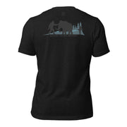 Men’s black heather prehistoric hunting shirt with mammoth hunter and Bigfoot Ancient Knows Ancient graphic