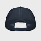 Back of Bold Skull Hat in Navy and White, with navy snap enclosure and mesh.