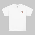 Front of Bigfoot Camo Challenge T-Shirt in White with deer logo and the words Hunt Fearless.