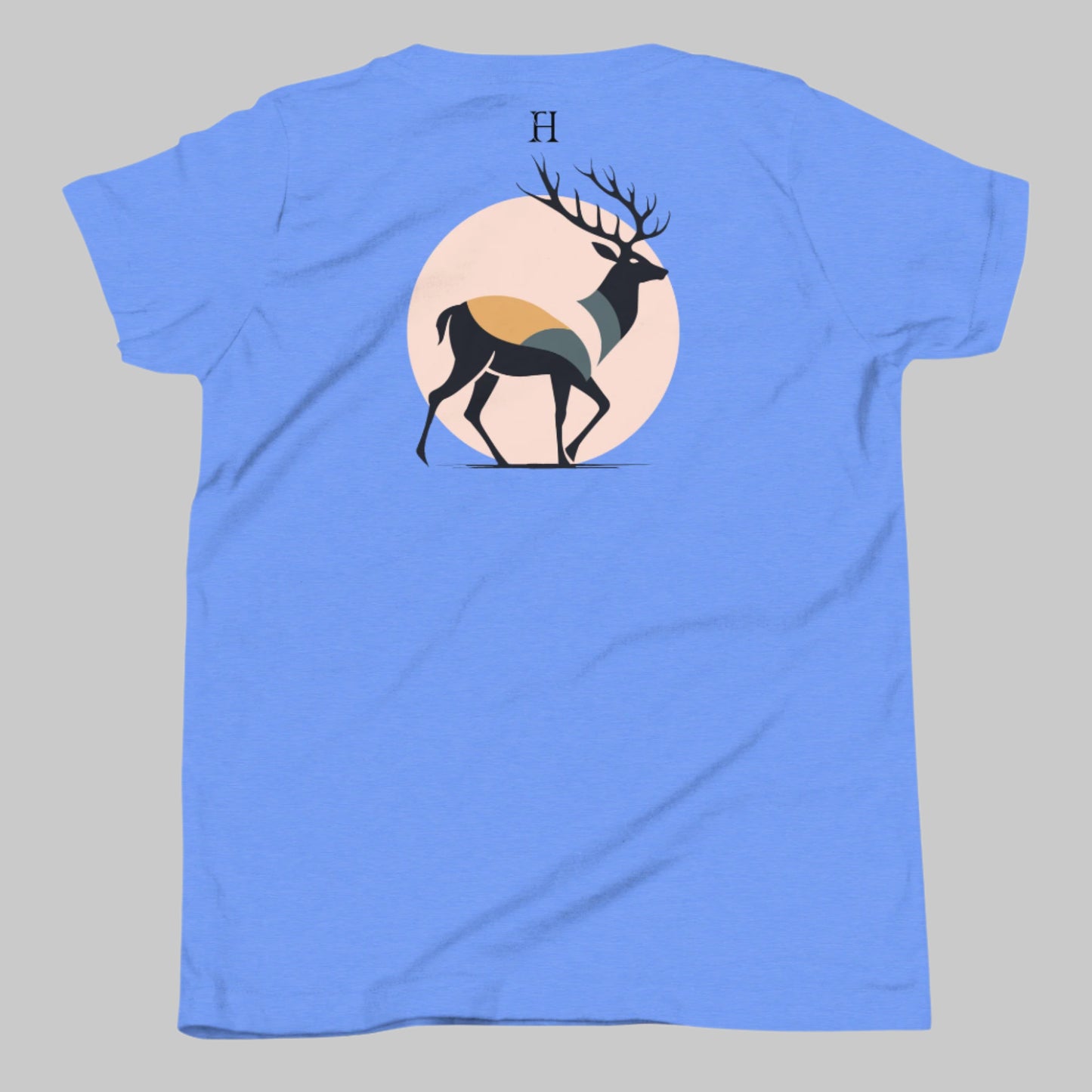 Back of Kids Buck Edition T-shirt in Blue with Deer design.