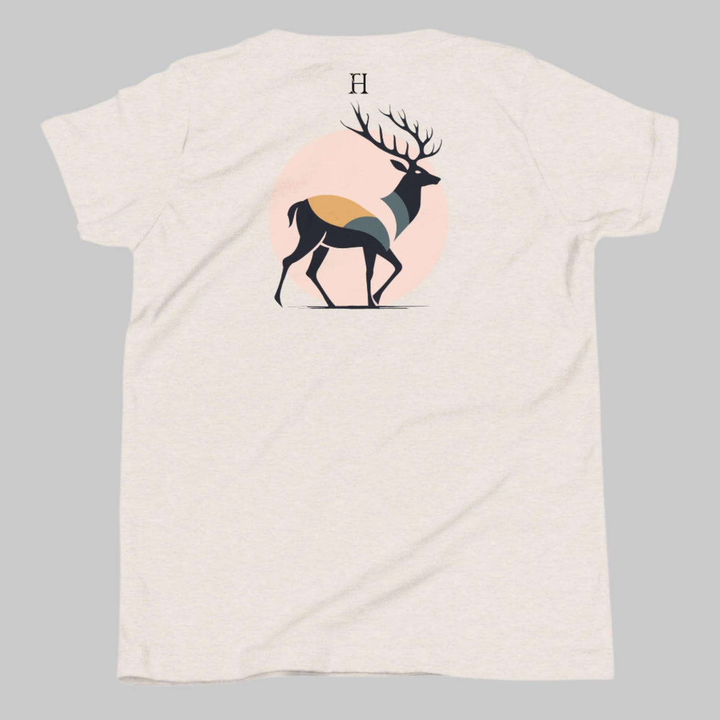 Back of Kids Buck Edition T-shirt in Dust with Deer design.