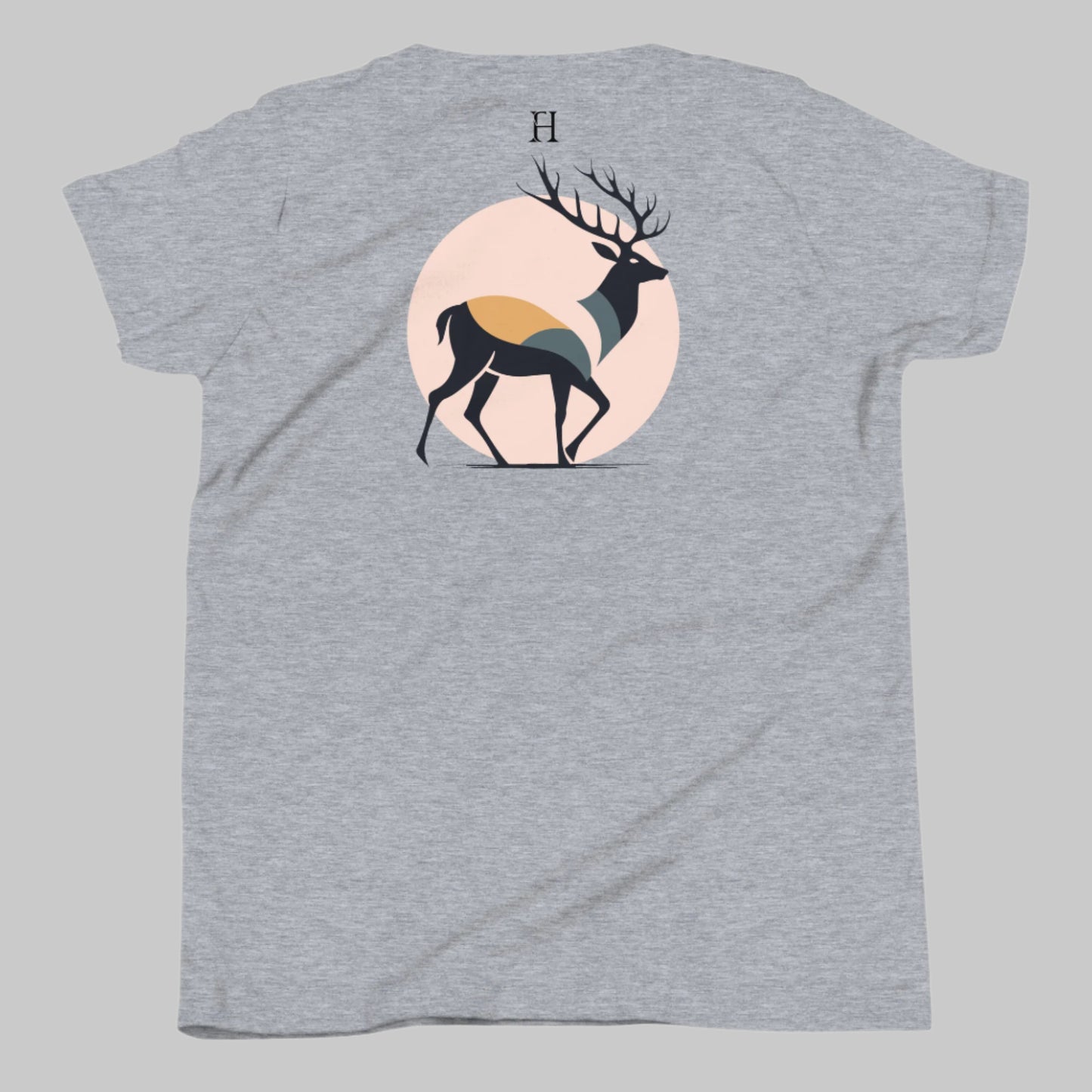 Back of Kids Buck Edition T-shirt in Grey with Deer design.