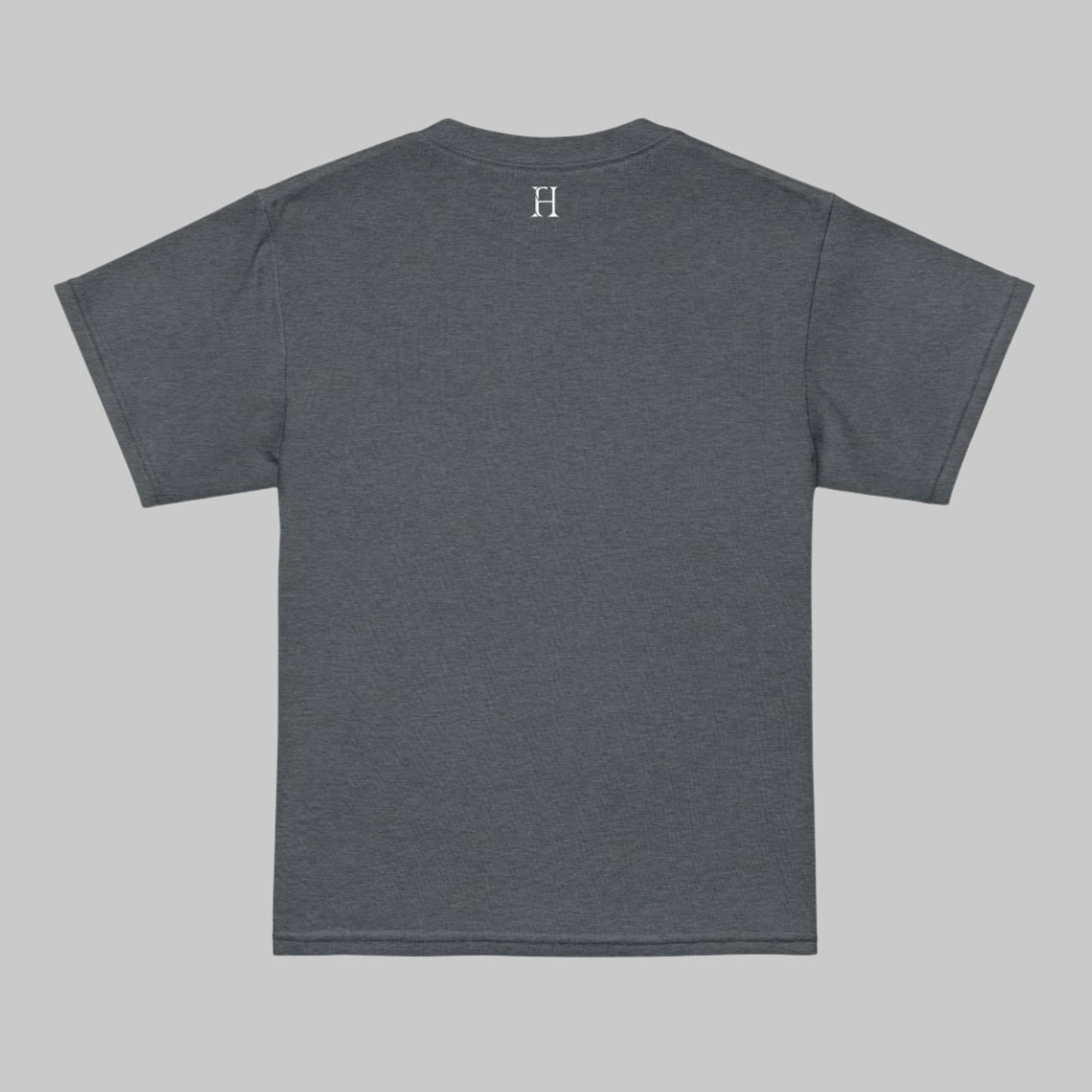 Back of Camper Bigfoot T-shirt in Dark Grey with FH logo in the middle near the collar.