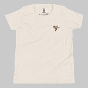Front of Clawed Through Wildlife T-Shirt in Dust with deer logo and the words Hunt Fearless.