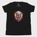 Front of Boys Embrace the Broken T-Shirt in Black with a cracked skull engulfed in flames design.