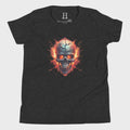 Front of Boys Embrace the Broken T-Shirt in Dark Grey with a cracked skull engulfed in flames design.
