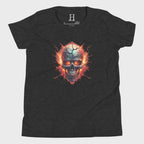 Front of Boys Embrace the Broken T-Shirt in Dark Grey with a cracked skull engulfed in flames design.