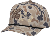 Front Left of Canyon Camouflage Snapback hat with 'Dark Timber Moose' logo.
