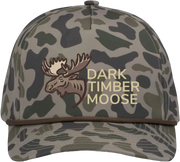 Front of Coastland Camouflage Snapback hat with 'Dark Timber Moose' logo.