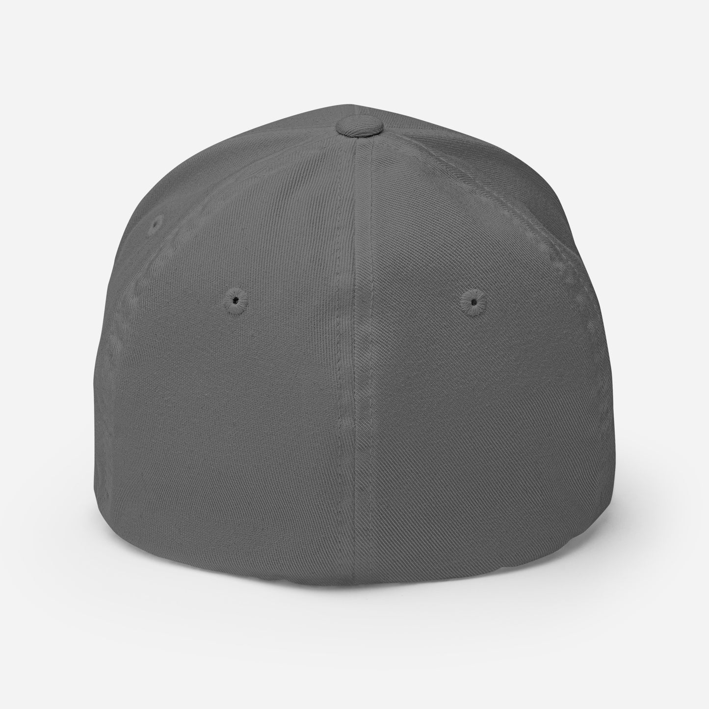 Back of Fearless Harbor FlexFit Hat in Grey, blank with no graphics or text.