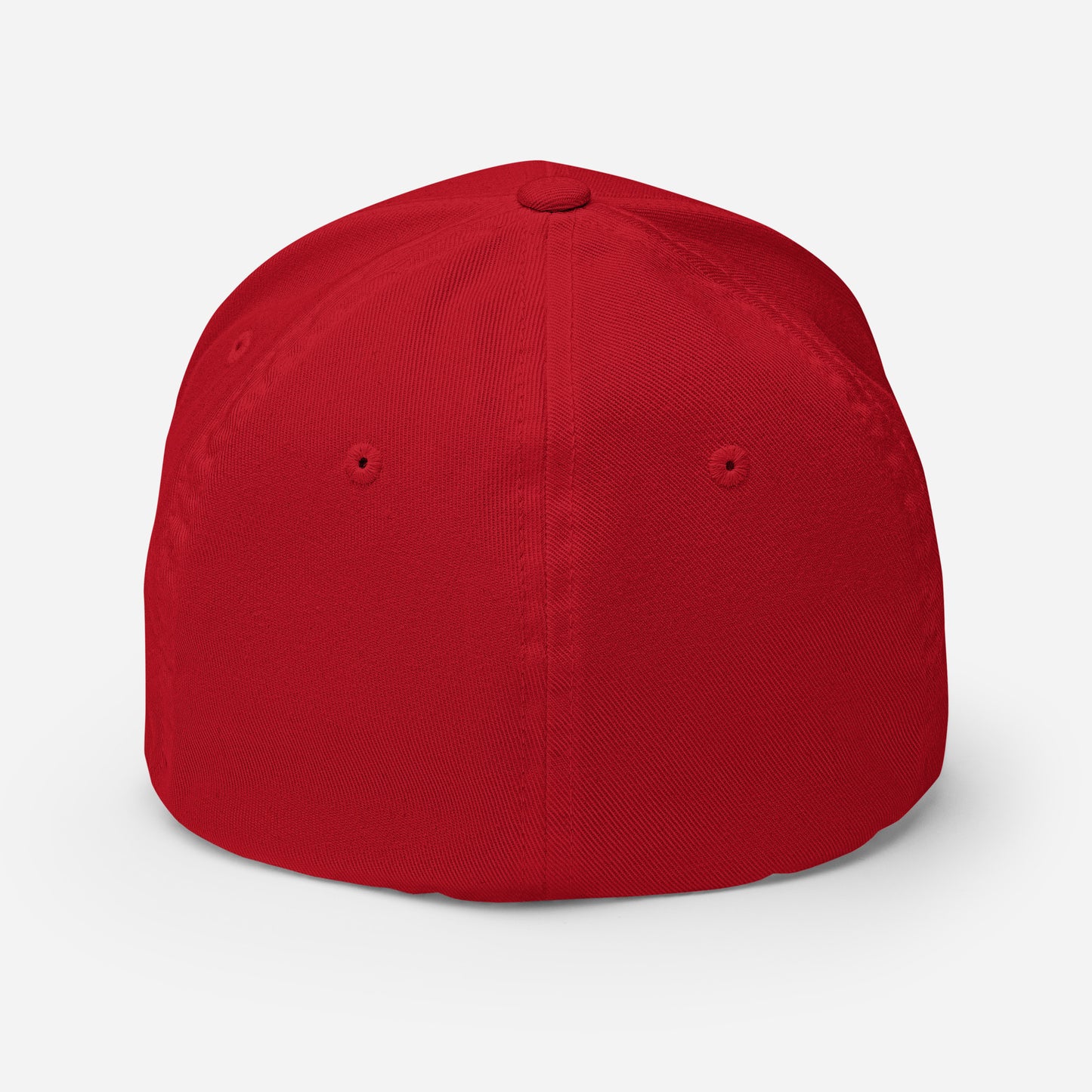 Back of Fearless Harbor FlexFit Hat in Red, blank with no graphics or text.