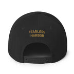 Back view of Black Elk Burn Zone classic snapback hat with embroidered text Fearless Harbor.