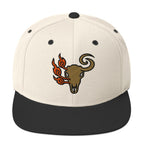 Front view of Natural Black Elk Burn Zone classic snapback hat with embroidered elk skull and flame graphic.