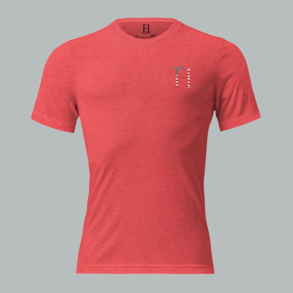 Front of red tee with a subtle Fearless Harbor FH logo on the left chest, delivering clean American attitude.