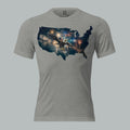 Grey tri-blend tee with Uncle Sam riding eagle and fireworks — unapologetically American.