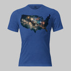 Royal blue t-shirt with flag-waving Uncle Sam on eagle — loud, proud, and pure freedom.