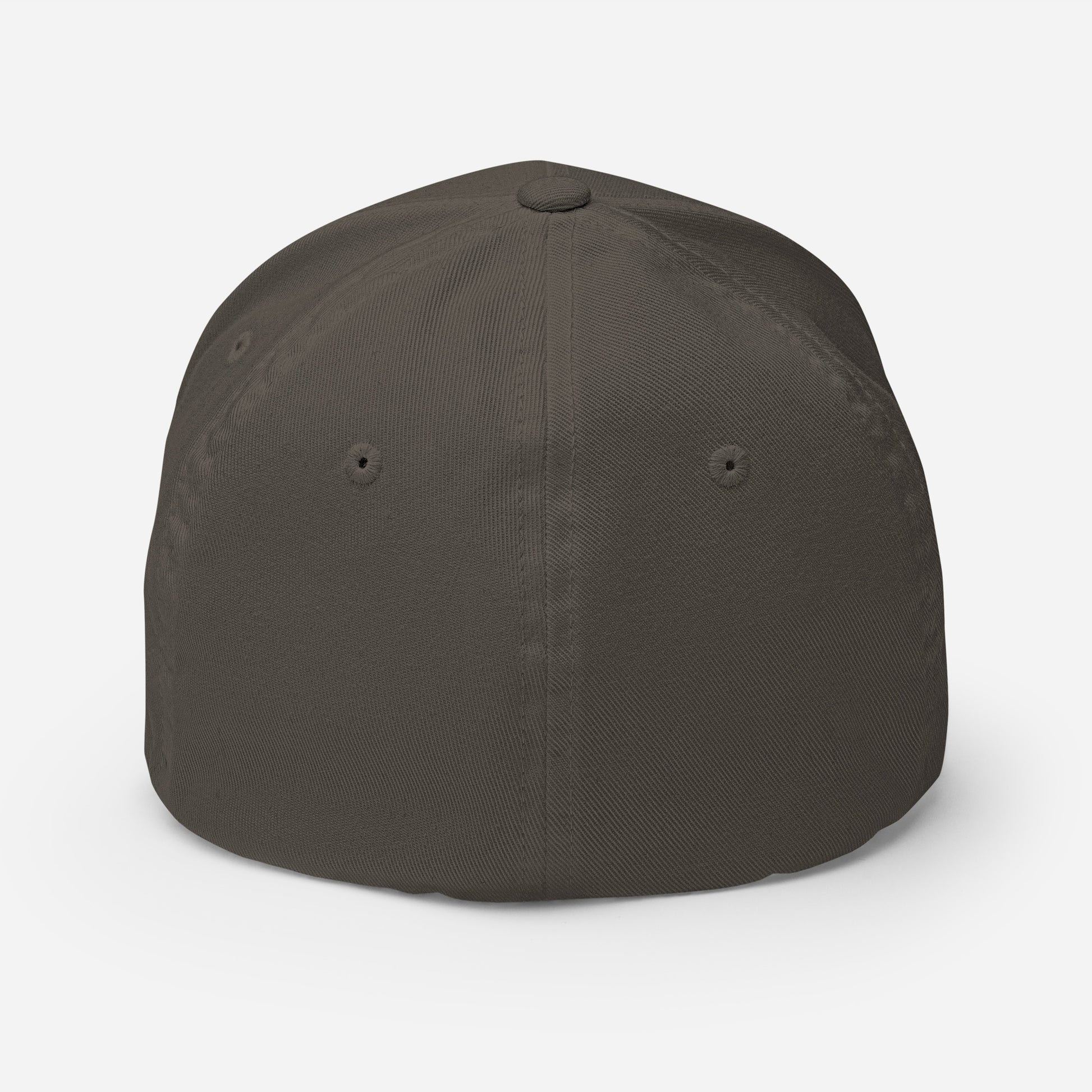 Back of Fearless Harbor FlexFit Hat in Dark Grey, blank with no graphics or text.