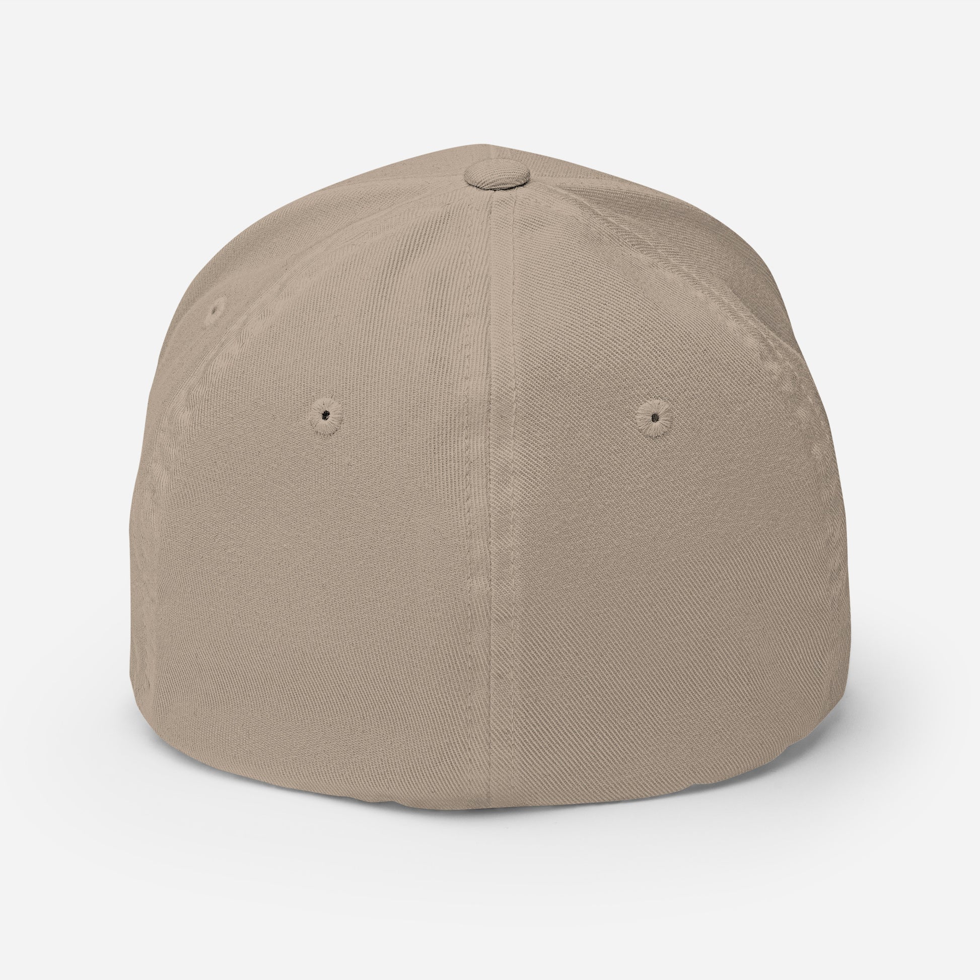 Back of Fearless Harbor FlexFit Hat in Khaki, blank with no graphics or text.