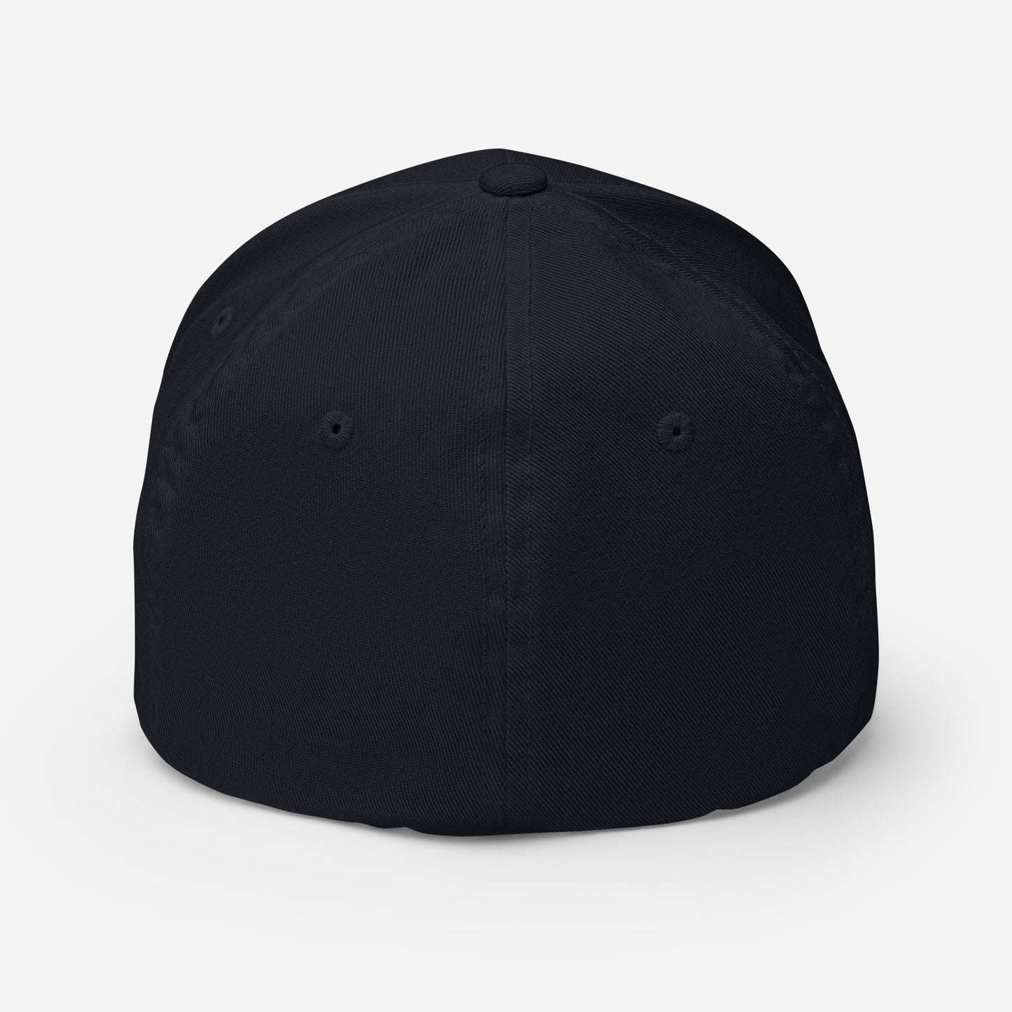 Back of Fearless Harbor FlexFit Hat in Navy, blank with no graphics or text.