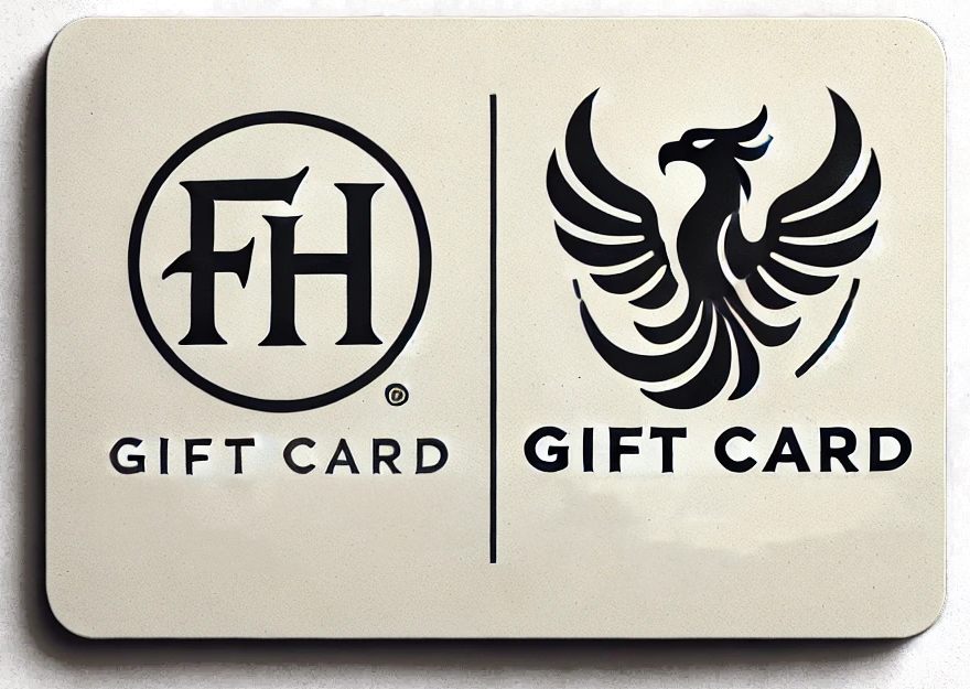 Digital representation of a gift card with FH and Phoenix logos, and the text Fearless Harbor.