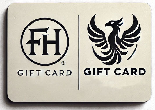 Digital representation of a gift card with FH and Phoenix logos, and the text Fearless Harbor.