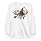 Front view of Fearless Harbor Brew the Hunt Sweatshirt in White featuring witch hat skull with potions design for Halloween.