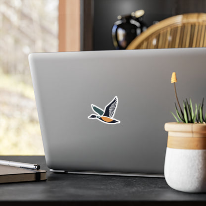 3x4 Flying Duck Vinyl Sticker displayed on a laptop.