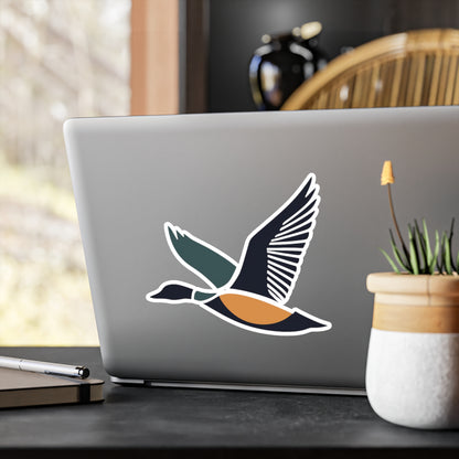 8x10 Flying Duck Vinyl Sticker displayed on a laptop.