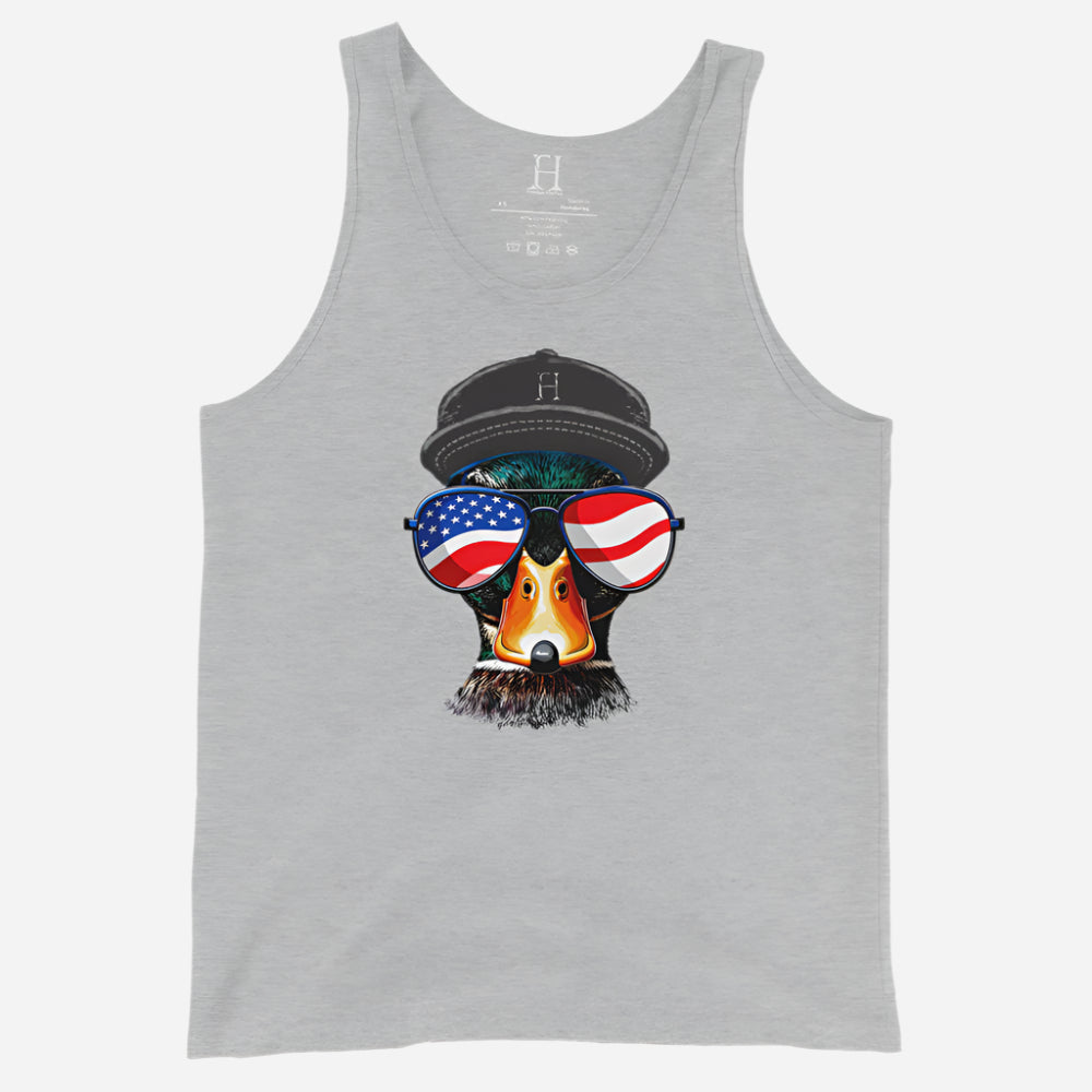 Heather grey tank with bold mallard head design