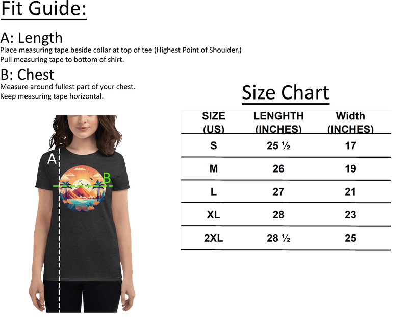 Size chart for Fearless Harbor Women’s 4th of July Icon Tee