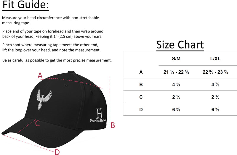 Size chart for Fearless Harbor Fearless Harbor Buck FlexFit Hat