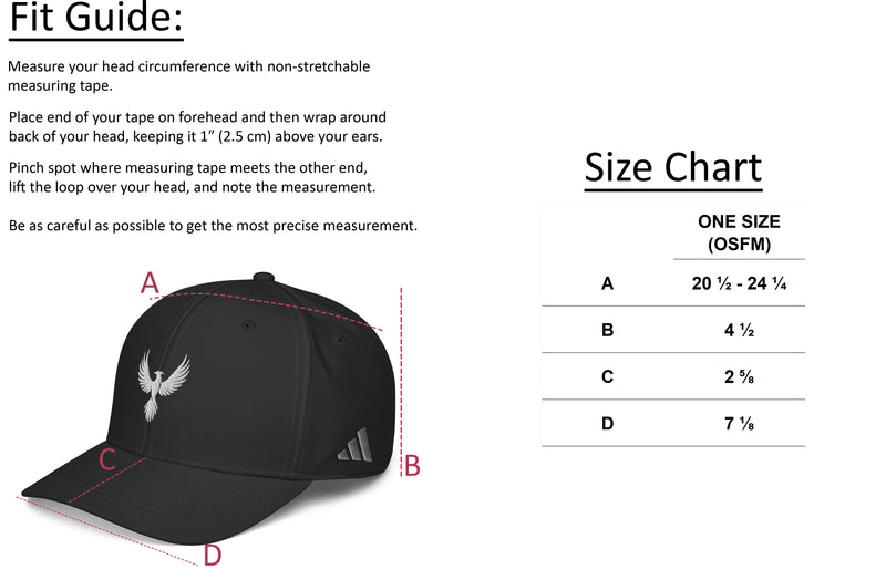 Size chart for Fearless Harbor adidas FH Phoenix Performance Hat