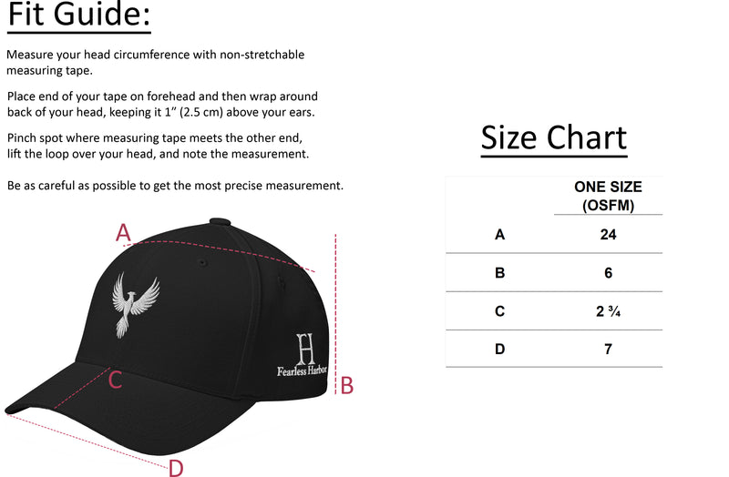 Size chart for Fearless Harbor Big Buck FlexFit Trucker Hat