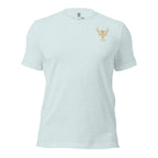 Men’s heather prism ice blue hunting tee with understated Fearless Harbor chest logo