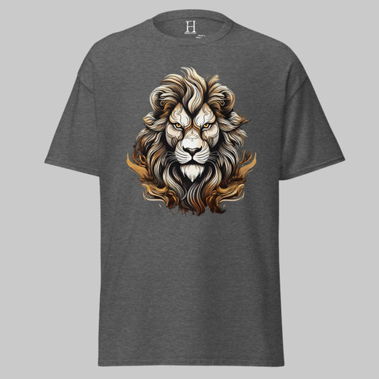 Front of Strength T-Shirt – Power, Confidence, and Bold Style in Dark Grey with image of a Lion.