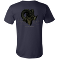 Back view of a navy core bighorn sheep shirt featuring a monochrome bighorn ram graphic with oversized curled horns and Ancient Weight text.