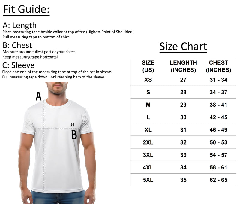 Size chart for Fearless Harbor Men's Drake Edition Tee