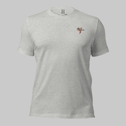 Front of Antlered Beast T-Shirt in Grey with deer logo and the words Hunt Fearless.