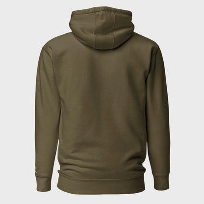 Back of Bear Edition Hoodie in Military Green, blank with no graphics or text.