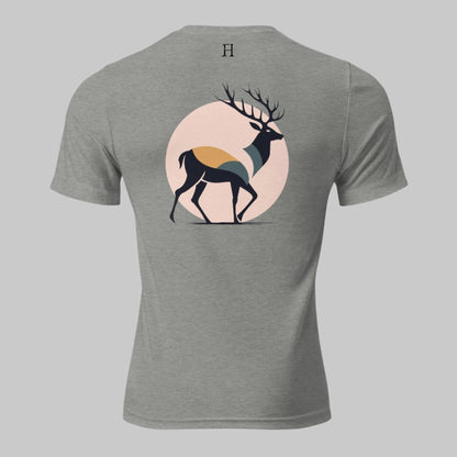 Back of Buck Edition Tee in Grey with a Buck Deer Silhouette design, and FH logo in black.