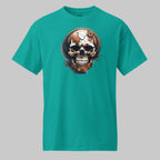 Front of Skull Gear Workout Tee – Built From Fragments in Jade with a Skull built from Gear Fragments design.