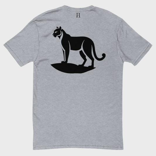 Back of Cougar Edition T-Shirt in Heather Grey with black cougar design and FH logo near collar.