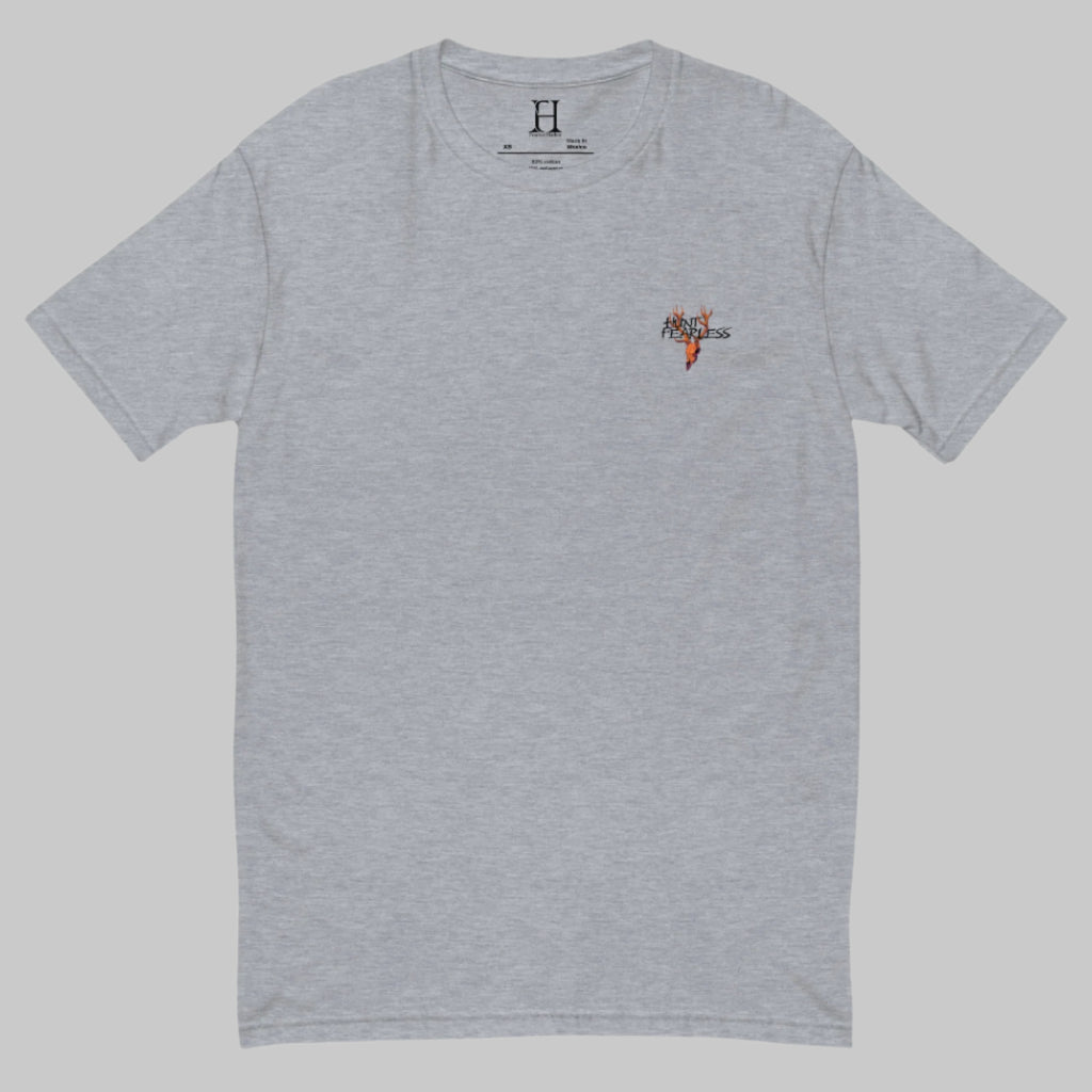 Front of Drake Edition T-Shirt in white with deer logo and the words Hunt Fearless.