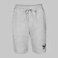 Front of Emblem Fleece Shorts in Grey, with a phoenix design on lower right pant leg in black.
