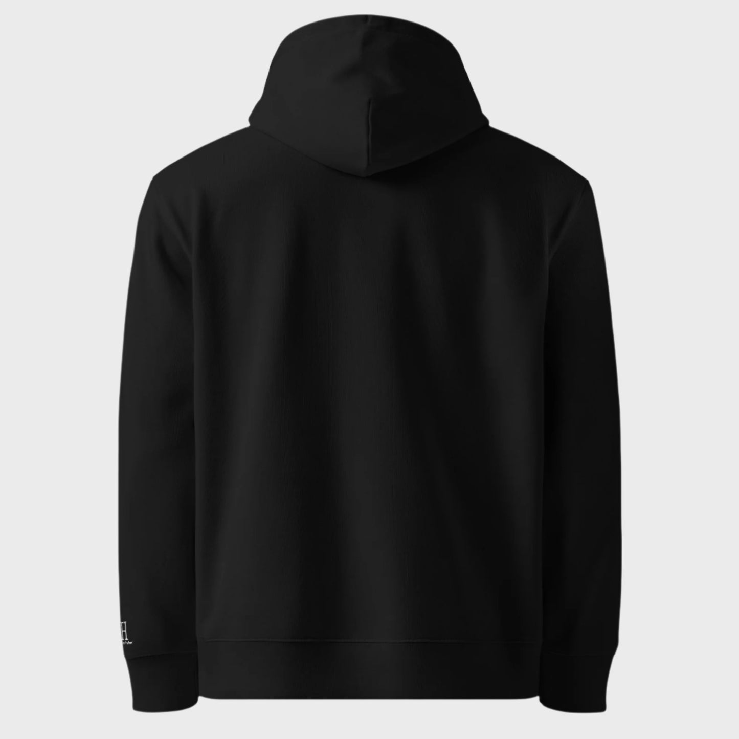 Back of Embrace the Broken Skull Pullover Hoodie in Black, blank with no graphics or text.