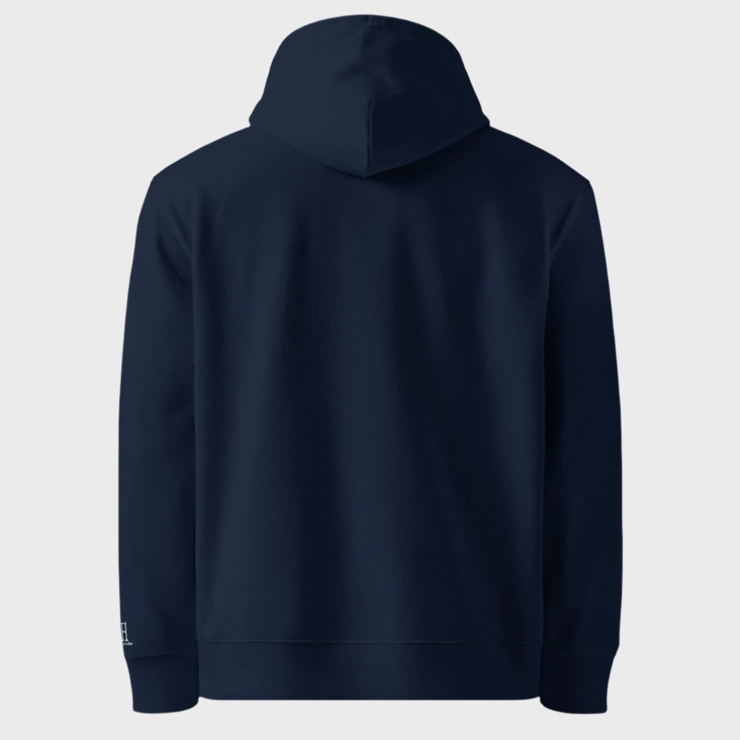 Back of Embrace the Broken Skull Pullover Hoodie in French Navy, blank with no graphics or text.