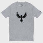 Front of FH Fitted Performance T-Shirt in Heather Grey with black Phoenix design.